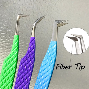Pinzas Profesionales de Alta Calidad de Acero Inoxidable Antimagnéticas con Punta de Fibra Inclinada de 10 mm para Injerto de Pestañas de Volumen - Product Image 5