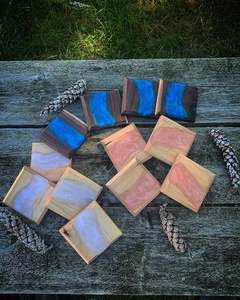 Modern Acacia Wood <b>Coaster</b> Set Shape <b>Teal</b> Resin Inlay Non Slip Mats Pads 5mm Thick Reusable 300mm Diameter Handcrafted Design - Product Image 6