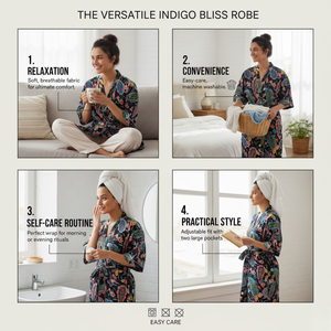 ชุดคลุมกิโมโนผ้าฝ้ายลายดอกไม้สีดำสำหรับผู้หญิง แขนยาว คอวี ชุดคลุมอาบน้ำยาวสำหรับพักผ่อน สปา และรีสอร์ท - Product Image 5