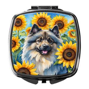 Espejo de maquillaje de viaje compacto con girasoles Keeshond, espejo decorativo de bolsillo plegable de mano para regalo de mujeres y niñas - Product Image 1