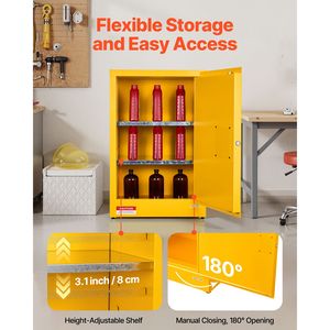 Armadio per Stoccaggio Materiali Infiammabili 23,2 X 18,1 X 35,4 Pollici, 13 Galloni, Ripiani Regolabili, in Lamiera Zincata a Freddo per Magazzino - Product Image 6