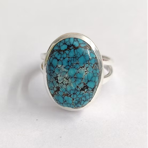 925 Sterling Silver Natural Turquoise <b>Ring</b> Handmade Oval Cabochon Statement Jewelry <b>Split</b> Shank Minimalist Band - Product Image 2