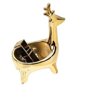 Sculpture de cerf dorée vintage avec accent en pierre naturelle, élégante pièce décorative moderne pour la maison, le bureau, l'hôtel, décoration de table - Product Image 1