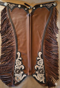 Horse <b>chaps</b> <b>riding</b> full <b>chaps</b> cowboy with fringes tooling in cowhide softy leather bermudas wholesale price - Product Image 3