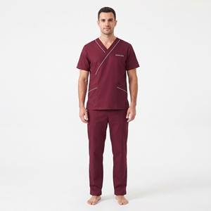Conjunto de Uniforme Médico Profesional para Hombre, Camiseta de Manga Corta con Cuello Camisero, Pantalones con Ribete Blanco, Ropa de Trabajo para Hospital - Product Image 1