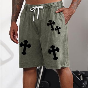 กางเกงขาสั้นสตรีทแวร์ลายโลโก้แบบกำหนดเอง ล้างสีแบบแอซิดวอช สีซีดแบบวินเทจ ขาดๆ แบบโอเวอร์ไซส์ ทรงหลวม ผ้าคอตตอนเทอร์รี่ - Product Image 4