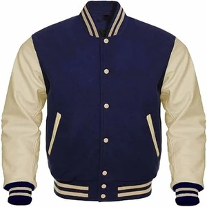 Fabricants de vêtements sur mesure, veste de baseball en cuir de vache personnalisée avec broderie sur le devant, style streetwear pour hommes - Product Image 2
