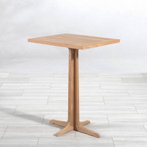 Table de bar en teck massif avec base à piétement unique et plateau à lattes pour un aménagement moderne de terrasse et de café en extérieur - Product Image 6