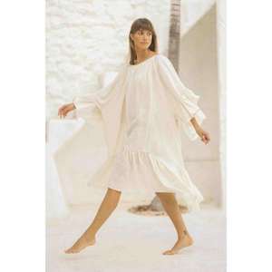 Robe midi bohème blanche pour femme, coupe ample, ourlet à volants, manches fluides, robe d'été décontractée pour la plage et les vacances - Product Image 3