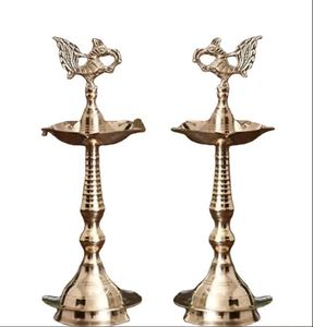 Peacock Figure Copper <b>Oil</b> <b>Lamp</b> Stand with Asian Zen Design Antique Finish for Worship - Product Image 1