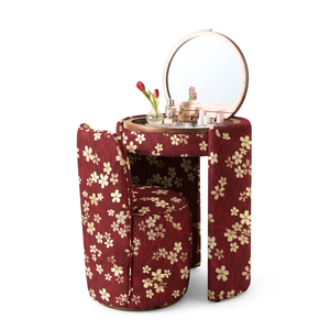 Luxury Red <b>Flower</b> Vintage Antique Upholstered Makeup Vanity Table with <b>Mirror</b> Cabinet Set Bathroom Vanities Supplier - Product Image 1