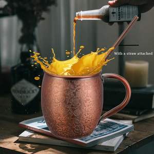 Juego de Tazas Moscow Mule de Cobre Puro de Alta Calidad al por Mayor, Tazas de Cobre Ecológicas con Asa y Pajita para Beber Cerveza, Vino y Cócteles - Product Image 1