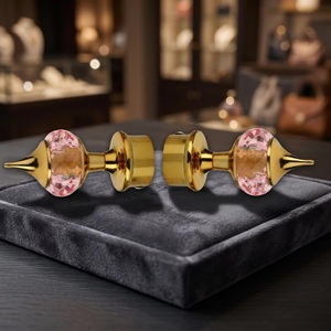 Glam Gold Finials with Pink Crystal Accents for <b>Curtain</b> Poles - Product Image 1