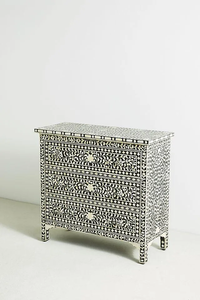 Eclectic Wood Chest Of <b>Drawers</b> With Geometric Inlay Pattern 3 <b>Drawer</b> <b>Storage</b> Cabinet <b>For</b> Bedroom Furniture - Product Image 6