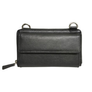 Sac à bandoulière en cuir mains libres pour smartphone, étui de transport compact, pochette de voyage pour monnaie et billets, portefeuille RFID - Product Image 1