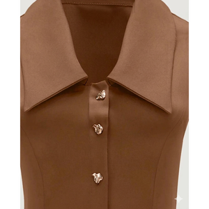 Robe mini élégante sans manches à col plissé - Product Image 4