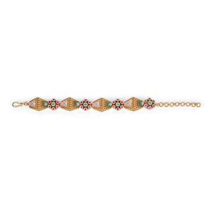 Premium Quality Metal <b>Bracelet</b> with Eight Links Six <b>Ruby</b> Stones Green Centre Large Green Stone Hexagonal Links and Meena Work - Product Image 1