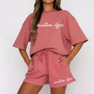 Conjuntos de Verano para Mujer, Camiseta y Pantalones Cortos, Conjunto de Dos Piezas, Pantalones Cortos Lisos, Conjuntos de Pantalones Cortos Personalizados para Mujer - Product Image 5