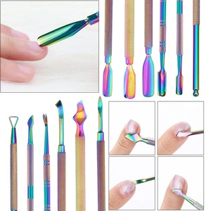 Lot de 4 repousse-cuticules en acier inoxydable, outil de suppression des peaux mortes, pour gel UV, nettoyage des ongles, soin des pieds, double face, kit de manucure - Product Image 6