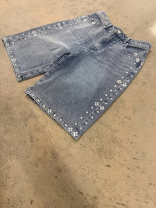 Street Wear Denim <b>Shorts</b> Rhinestone <b>Decoration</b> Wholesale Men's Fashion Summer Quick Dry Denim <b>Shorts</b> Low MOQ - Product Image 4