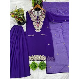 Designer XL Rayon Salwar Kameez with <b>Top</b>-Plazzo and Dupatta Heavy Embroidery Work for <b>Wedding</b> - Product Image 4