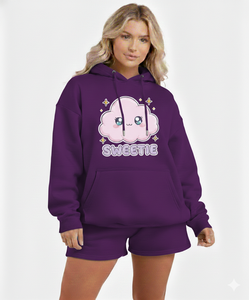 Ensemble sweat à capuche et short pour femme, nouveau style, 100% coton molletonné, respirant, décontracté, pour l'hiver - Product Image 2