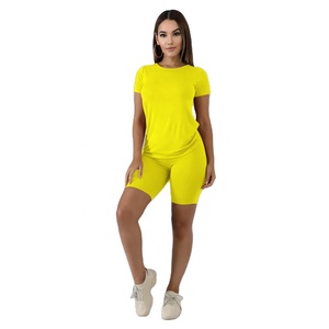 Camiseta estampada para mujer, ropa informal a la moda, pantalones cortos de motorista lisos de LICRA y poliéster personalizados, novedad de verano - Product Image 1