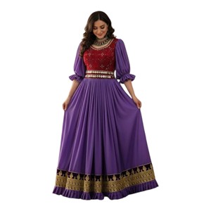 Afghan Kuchi <b>Maxi</b> <b>Dress</b> With Embroidery Puff Sleeves A-Line Chiffon Loose Fit Ruffle Hem Wedding Party Wear & Casual <b>Dresses</b> - Product Image 1