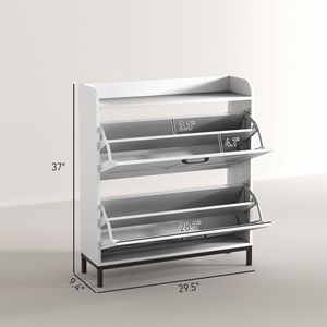 Mobiletto stretto bianco per scarpe con 2 cassetti a ribalta per ingresso e corridoio - Product Image 3