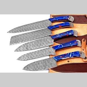 Juego de Cuchillos de Chef de Acero de Damasco de Alta Calidad Premium de 5 Piezas con Diseño de Mangos de Resina, Cuchillos de Caza Rectos Pulidos A&M Enterprises - Product Image 6