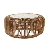 Table basse moderne en rotin de haute qualité avec dessus en verre, OEM, variété de choix, rotin fabriqué à la main, bonne fabrication, fabriqué au Vietnam