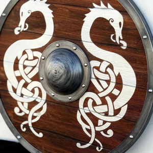 Plaque murale en bois d'acajou Pasha Enterprises, motif nœud de serpent double, avec disque central argenté et bordure métallique rivetée, artisanale - Product Image 2