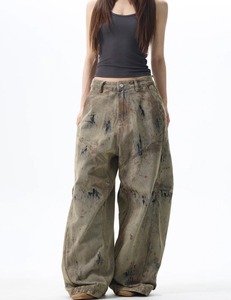 High Quality Solid Winter Loose Wide-Leg Denim Pants Women Casual Snow Wash Mid Waist Ripped Quick Dry Cotton - Product Image 4