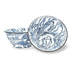 Vaisselle en émail style nordique avec motif marbré bleu |   Ensemble de bols à mélanger en émail vintage peints à la main, non toxiques, de qualité alimentaire, en métal - Product Image 2