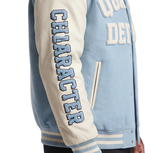 Custom Logo <b>Men</b> Varsity Baseball <b>Jacket</b> Streetwear Turn Down Collar <b>Leather</b> Sleeve Front Wool Varsity Coat <b>Men's</b> - Product Image 5