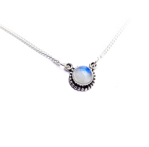 Natural Rainbow Moonstone <b>Necklace</b> 925 Sterling <b>Silver</b> Round Beaded Bezel Blue Flash Gemstone Pendant Jewelry - Product Image 2