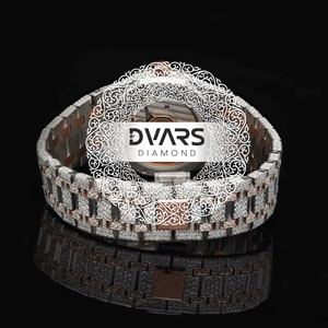Montre unisexe de luxe en alliage à quartz 48 mm, cadran entièrement incrusté de cristaux, style hip-hop bling, cadran géométrique à aiguilles, bracelet 20 mm, cadeau tendance - Product Image 2