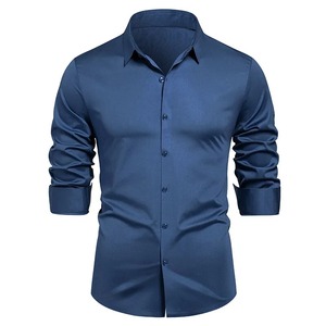 Camisa de Vestir Casual para Hombre, Manga Larga, Cuello Clásico, Color Sólido, Tejida - Product Image 1