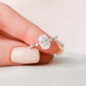 Bague de fiançailles en diamant taille ovale pour femme, or 14 carats, style classique, diamant de laboratoire certifié IGI, bijoux - Product Image 1