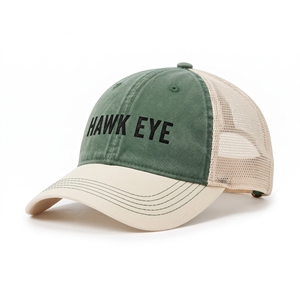 หมวกแก๊ปทรงทรัคเกอร์ Hawk Eye สีเขียวเบจ ตาข่าย ปรับได้ ใส่ได้ทั้งชายหญิง สไตล์ลำลอง สำหรับฤดูใบไม้ผลิและฤดูร้อน หมวก 6 แผง - Product Image 1
