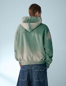 Sweat-shirt à capuche oversize pour homme, vert uni, en coton French Terry, décontracté, pour l'automne, avec poche, coupe classique, respirant, 300g - Product Image 4