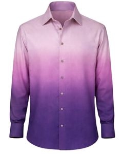Camisa Formal para Hombre en Degradado Morado Lavanda, Algodón Premium, Manga Larga, Cierre de Botones, Estilo Casual Elegante, Fabricante Personalizado, Suministro al por Mayor - Product Image 1
