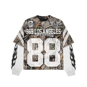Vintage <b>Camo</b> Print Football Jersey Long Sleeve Men Oversized Streetwear Athletic Graphic T Shirt Casual Sports <b>Top</b> - Product Image 1