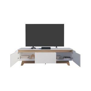Woodall moderno centro di intrattenimento a due porte TV Stand con scaffali aperti e cavo di gestione bianco/rovere naturale - Product Image 3