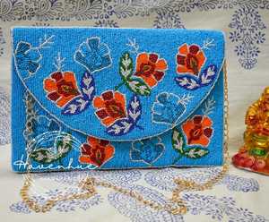 ALI FASHION ART Handmade Cotton Beaded Floral Embroidered Rectangular Purse Zipper Polyester <b>Foundation</b> for Travel Party Use - Product Image 1
