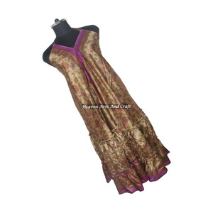 Vestidos de Seda Sari Reciclada Baratos para Mujer Estilo Bohemio, Última Moda, Vestidos Largos Casuales de Playa, Vestido de Noche Elegante sin Mangas para Damas - Product Image 1