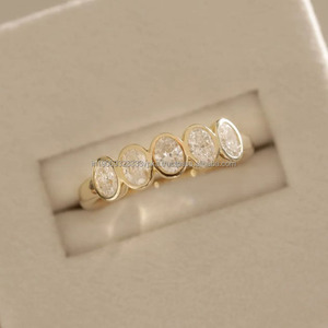 Oval Cut Moissanite Bridal Wedding Band Bezel Set Half <b>Eternity</b> Stacking <b>Ring</b> CZ Diamond Dainty Anniversary Band <b>Silver</b> Jewelry - Product Image 1