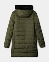 Veste matelassée pour femme en vert olive avec capuche en fausse fourrure, manteau d'hiver chaud avec fermeture éclair et poches latérales