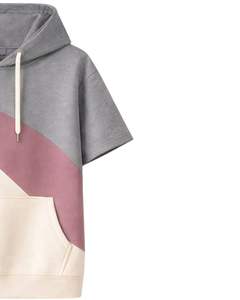 เสื้อฮู้ดดี้แขนสั้นสีเทาอมม่วงแบบคัสตอมสำหรับผู้ชาย ผ้าฝ้ายฟลีซ สไตล์ลำลอง สตรีทแวร์ มีกระเป๋าจิงโจ้ - Product Image 2