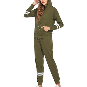 Ensemble de survêtement personnalisé vert olive pour femme, à capuche, manches longues, couleur unie, décontracté, avec pantalon à cordon de serrage, respirant - Product Image 2